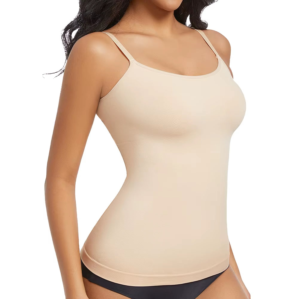 Women Shapewear Top Tummy Control Body Shaper Scoop Neck Compressions Cami Vest Mit Straps Shaping Camisole Shirt Slim Vest