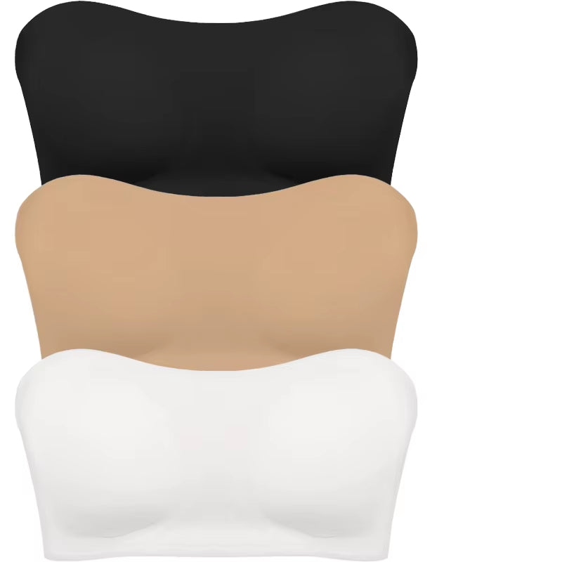 Women'S Sexy Strapless Push up Bra Removable Padded Seamless Ice Silk Top Women Invisible Beauty Back Anti-Slip Off-Shoulder Bra