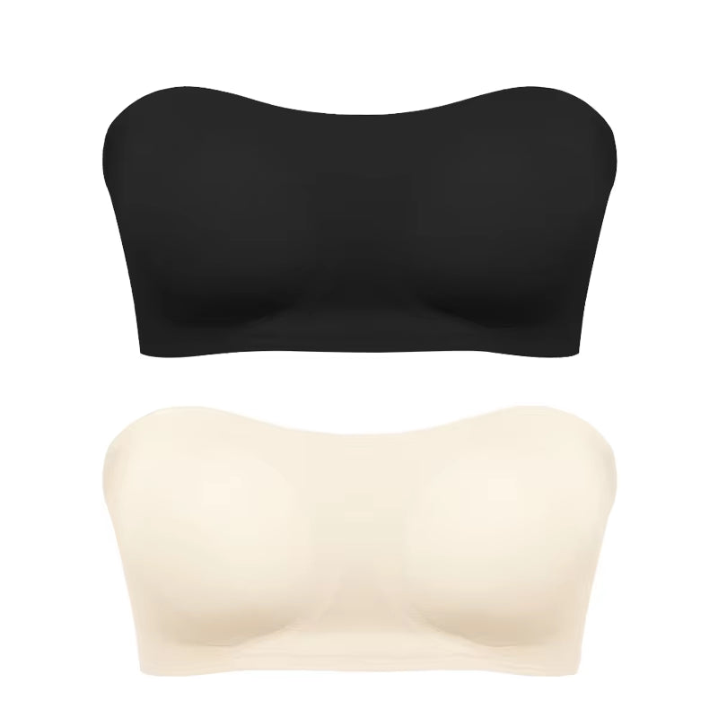 Women'S Sexy Strapless Push up Bra Removable Padded Seamless Ice Silk Top Women Invisible Beauty Back Anti-Slip Off-Shoulder Bra