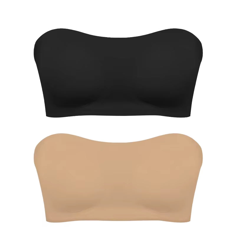 Women'S Sexy Strapless Push up Bra Removable Padded Seamless Ice Silk Top Women Invisible Beauty Back Anti-Slip Off-Shoulder Bra