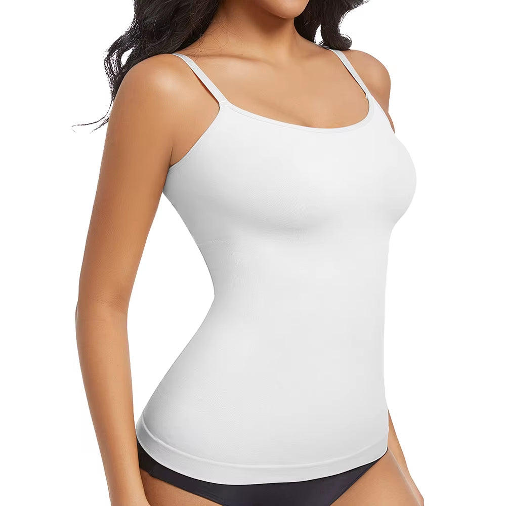 Women Shapewear Top Tummy Control Body Shaper Scoop Neck Compressions Cami Vest Mit Straps Shaping Camisole Shirt Slim Vest
