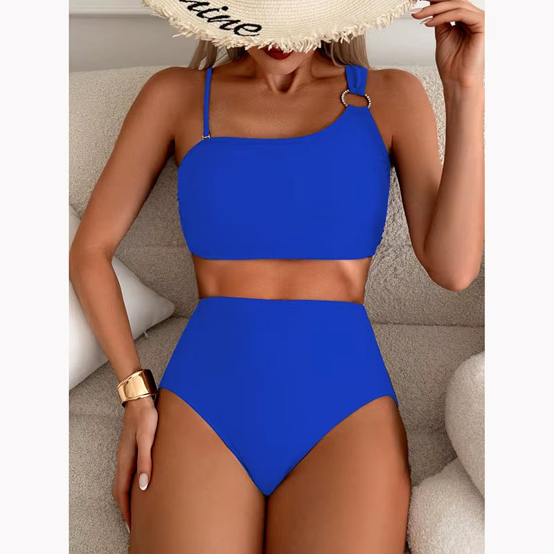 Women High Waisted Bikini Thin Shoulder Straps Sling Push up Tank Top Separate Two-Piece Swimsuit Backless Swimwears