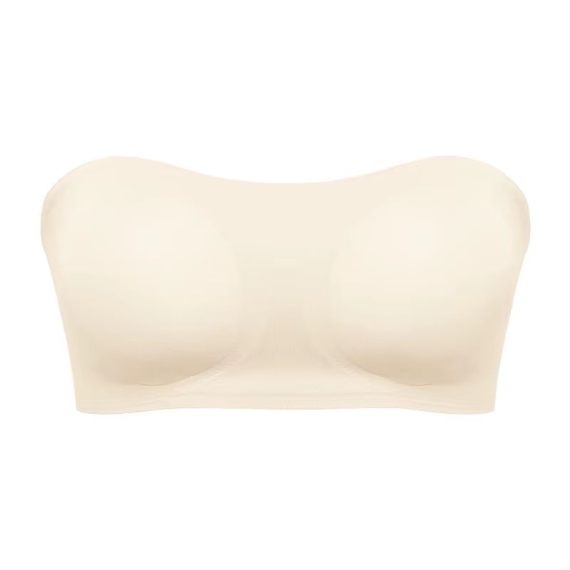 Women'S Sexy Strapless Push up Bra Removable Padded Seamless Ice Silk Top Women Invisible Beauty Back Anti-Slip Off-Shoulder Bra
