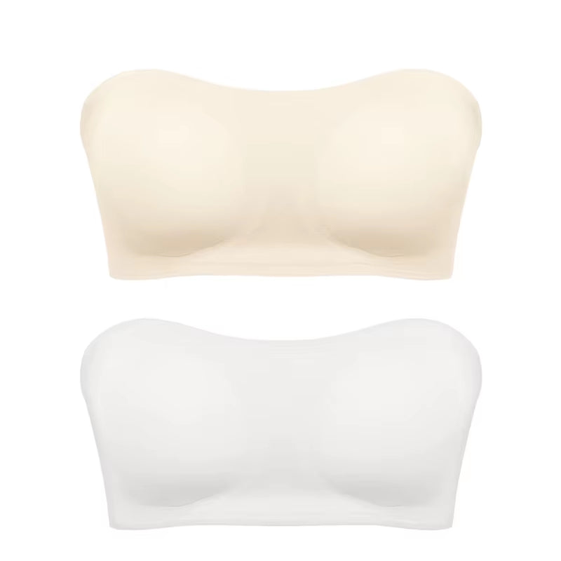 Women'S Sexy Strapless Push up Bra Removable Padded Seamless Ice Silk Top Women Invisible Beauty Back Anti-Slip Off-Shoulder Bra
