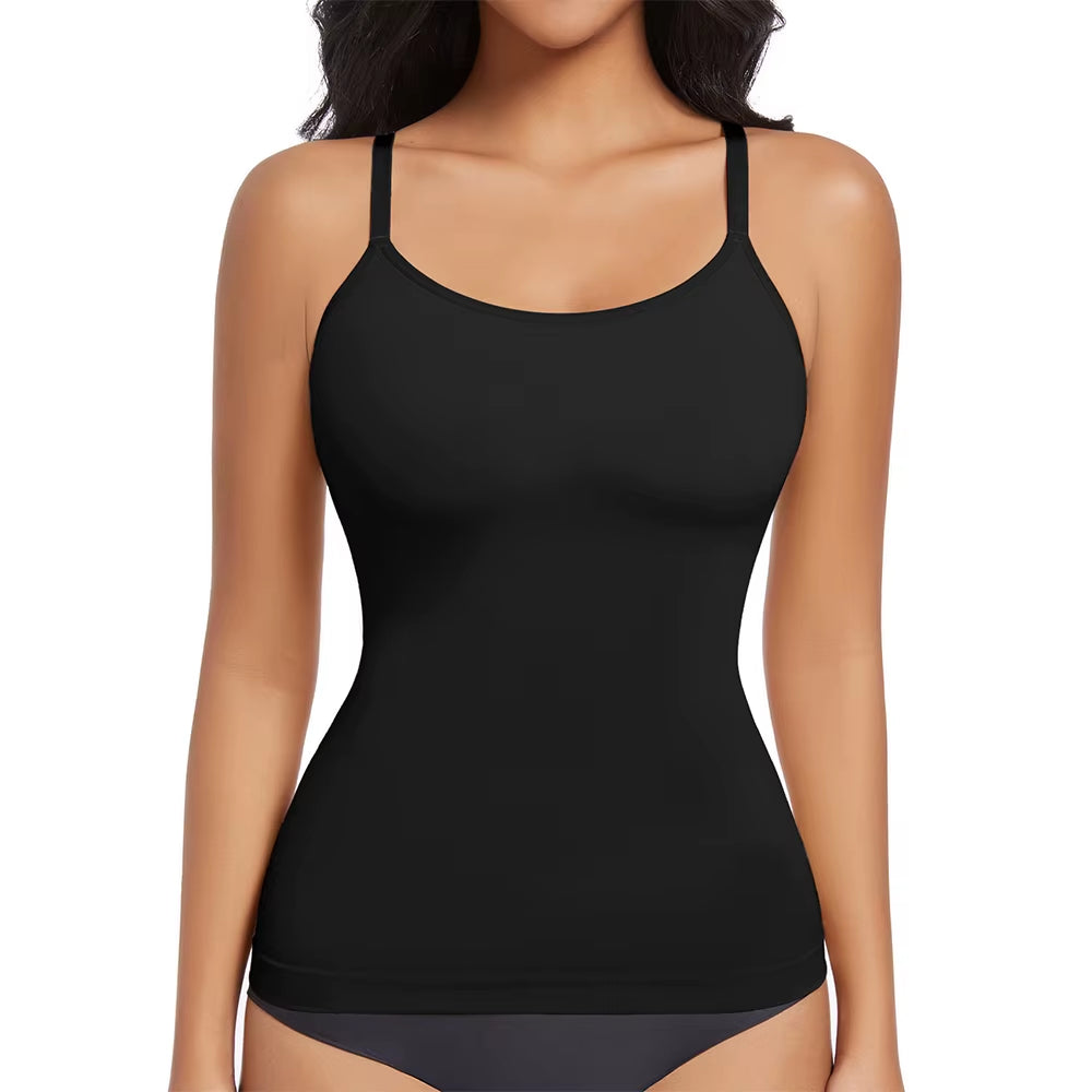 Women Shapewear Top Tummy Control Body Shaper Scoop Neck Compressions Cami Vest Mit Straps Shaping Camisole Shirt Slim Vest