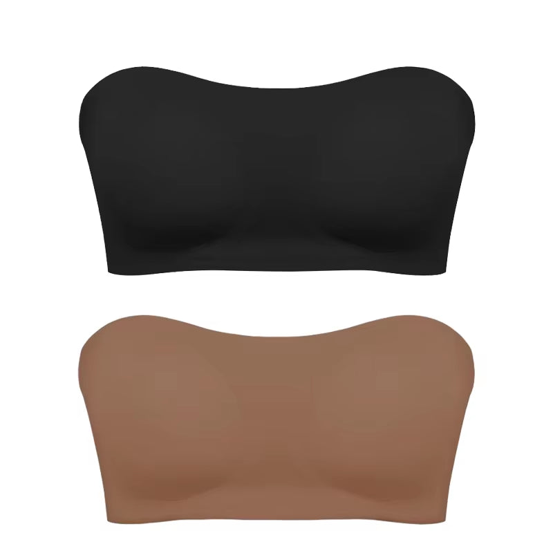 Women'S Sexy Strapless Push up Bra Removable Padded Seamless Ice Silk Top Women Invisible Beauty Back Anti-Slip Off-Shoulder Bra