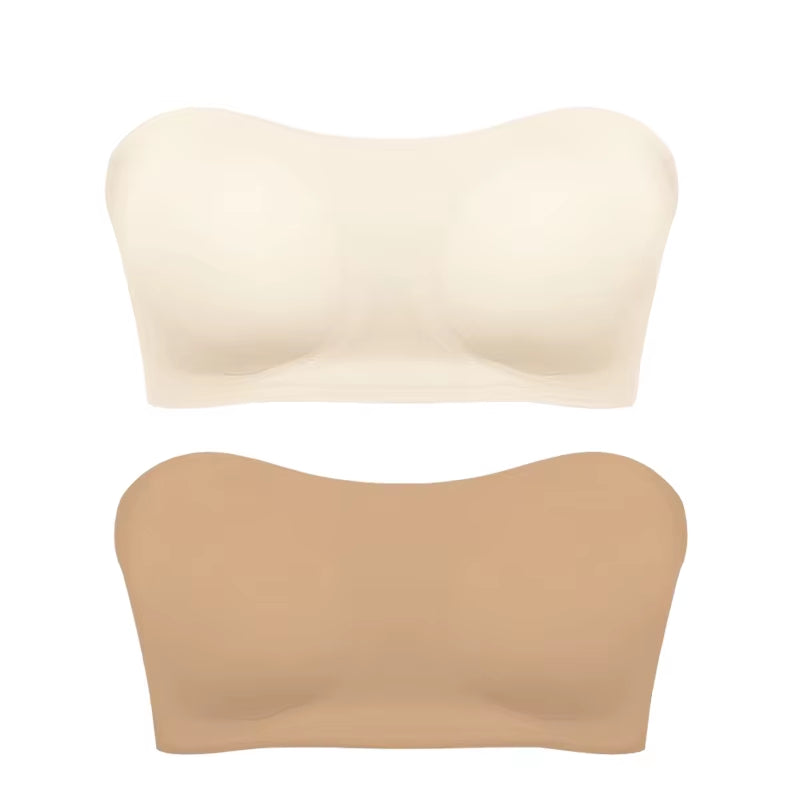 Women'S Sexy Strapless Push up Bra Removable Padded Seamless Ice Silk Top Women Invisible Beauty Back Anti-Slip Off-Shoulder Bra