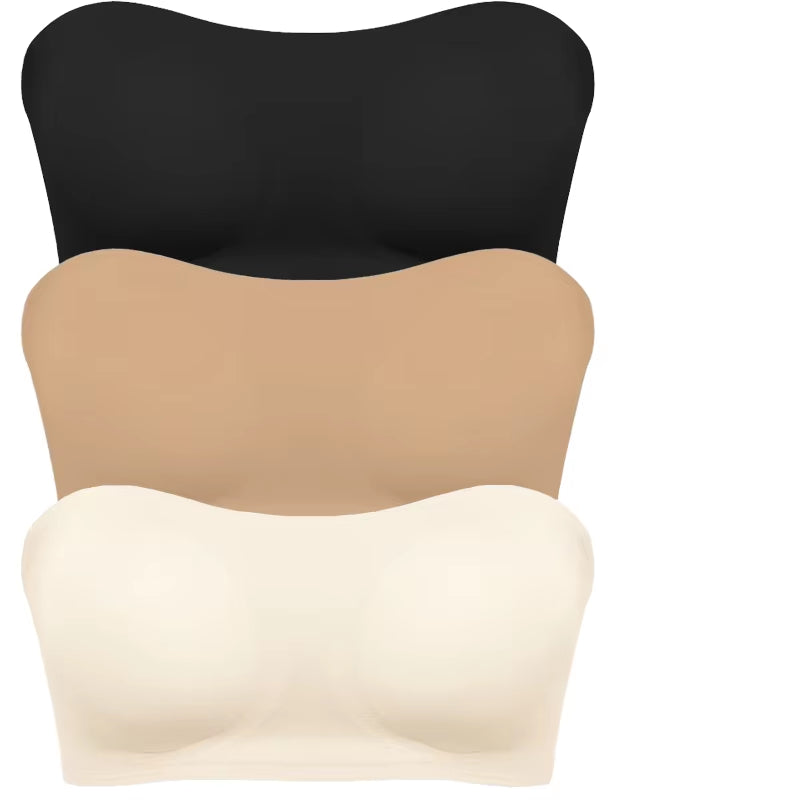 Women'S Sexy Strapless Push up Bra Removable Padded Seamless Ice Silk Top Women Invisible Beauty Back Anti-Slip Off-Shoulder Bra
