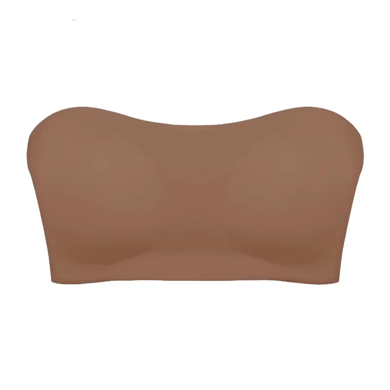 Women'S Sexy Strapless Push up Bra Removable Padded Seamless Ice Silk Top Women Invisible Beauty Back Anti-Slip Off-Shoulder Bra