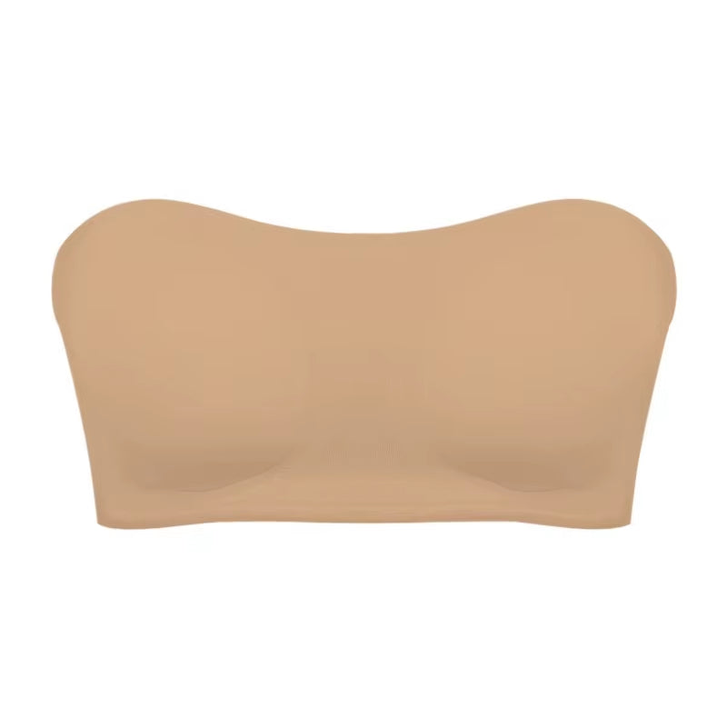 Women'S Sexy Strapless Push up Bra Removable Padded Seamless Ice Silk Top Women Invisible Beauty Back Anti-Slip Off-Shoulder Bra