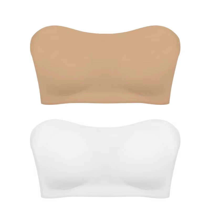 Women'S Sexy Strapless Push up Bra Removable Padded Seamless Ice Silk Top Women Invisible Beauty Back Anti-Slip Off-Shoulder Bra